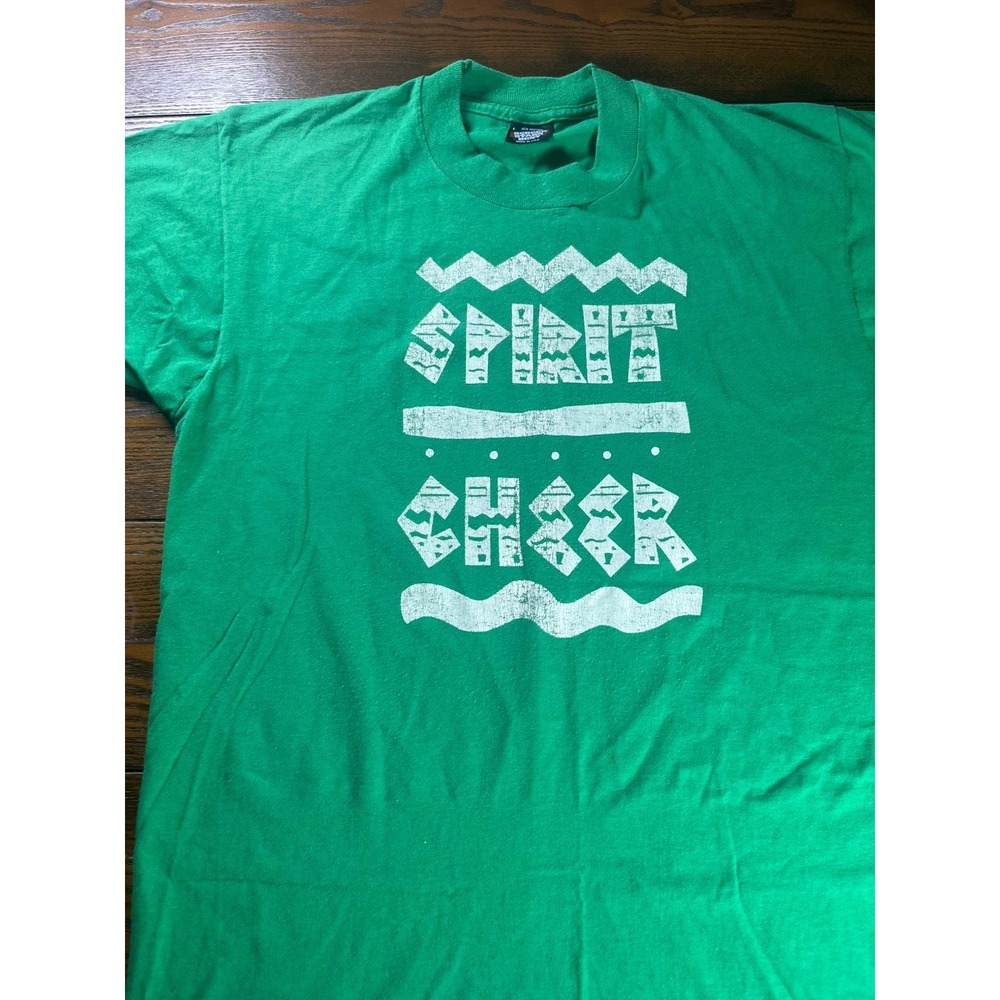 Vintage Spirit Cheer Green Graphic T-shirt Single Stitch Made In USA Size Large